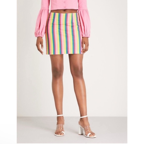 STAUD Panda Rainbow Stripe Cotton Mini Skirt 2 - Picture 2 of 10
